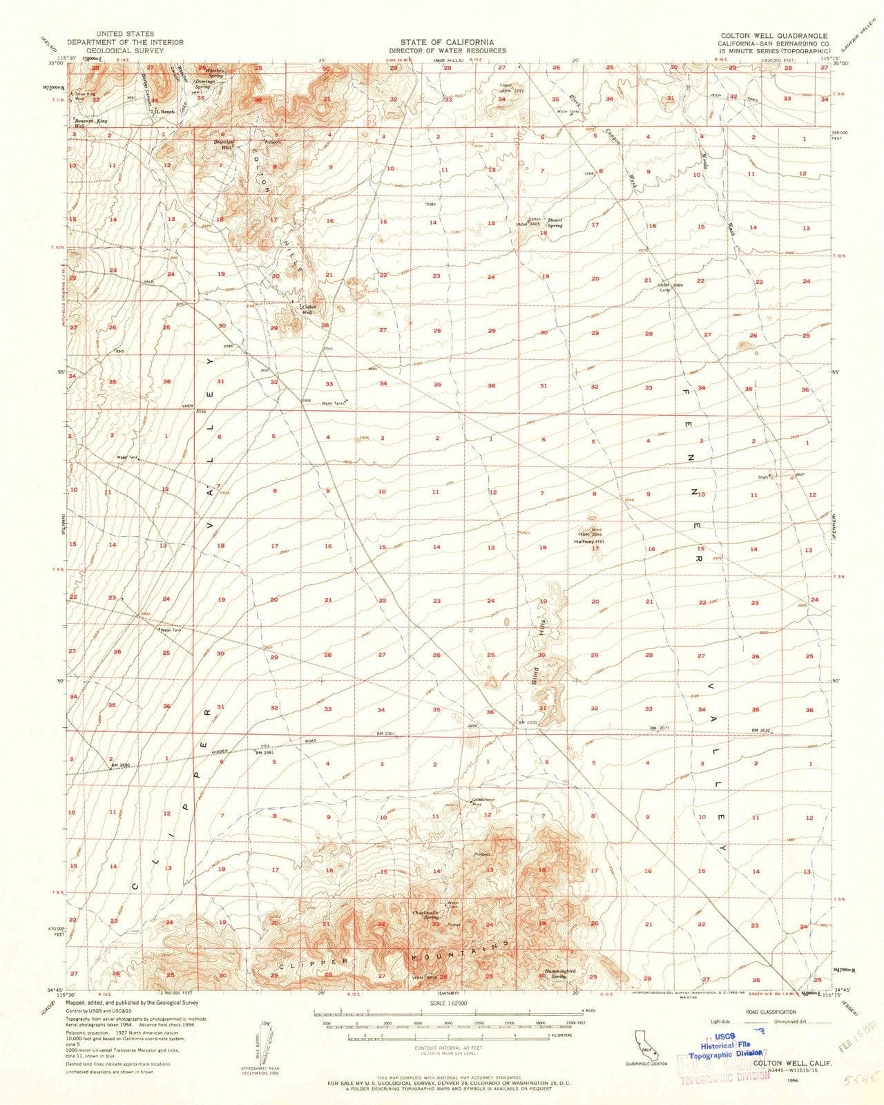 1956 Colton Well, CA - California - USGS Topographic Map