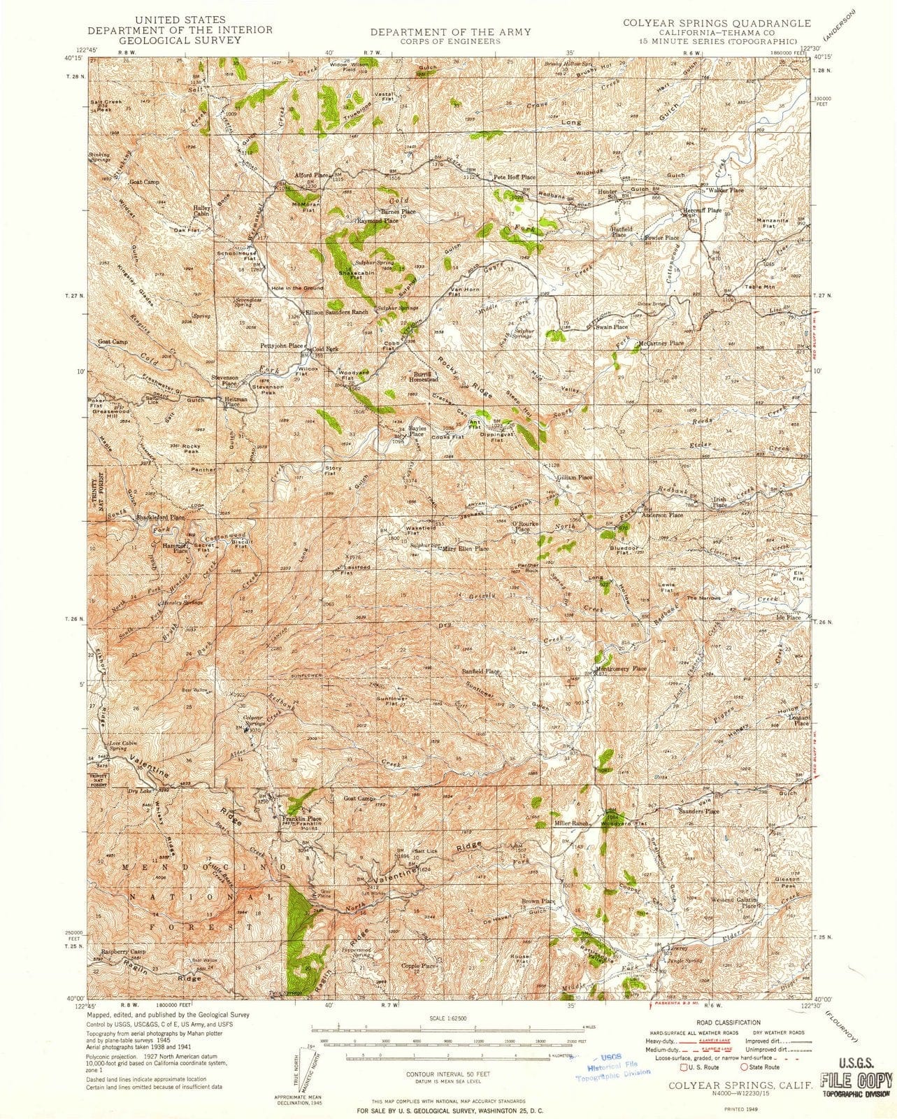 1949 Colyear Springs, CA - California - USGS Topographic Map