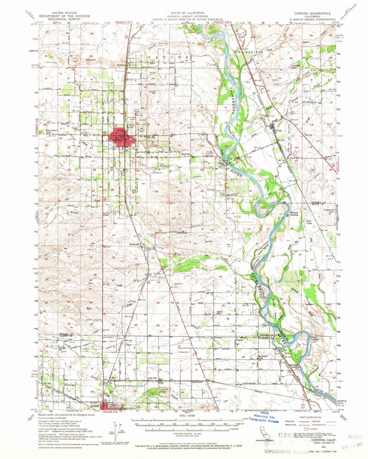 1951 Corning, CA - California - USGS Topographic Map