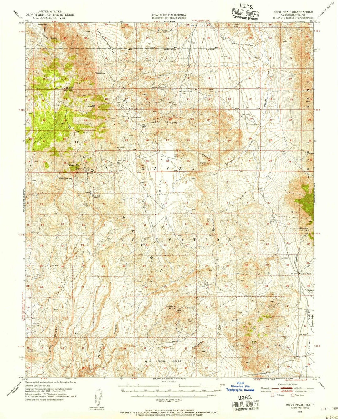 1951 COSO Peak, CA - California - USGS Topographic Map