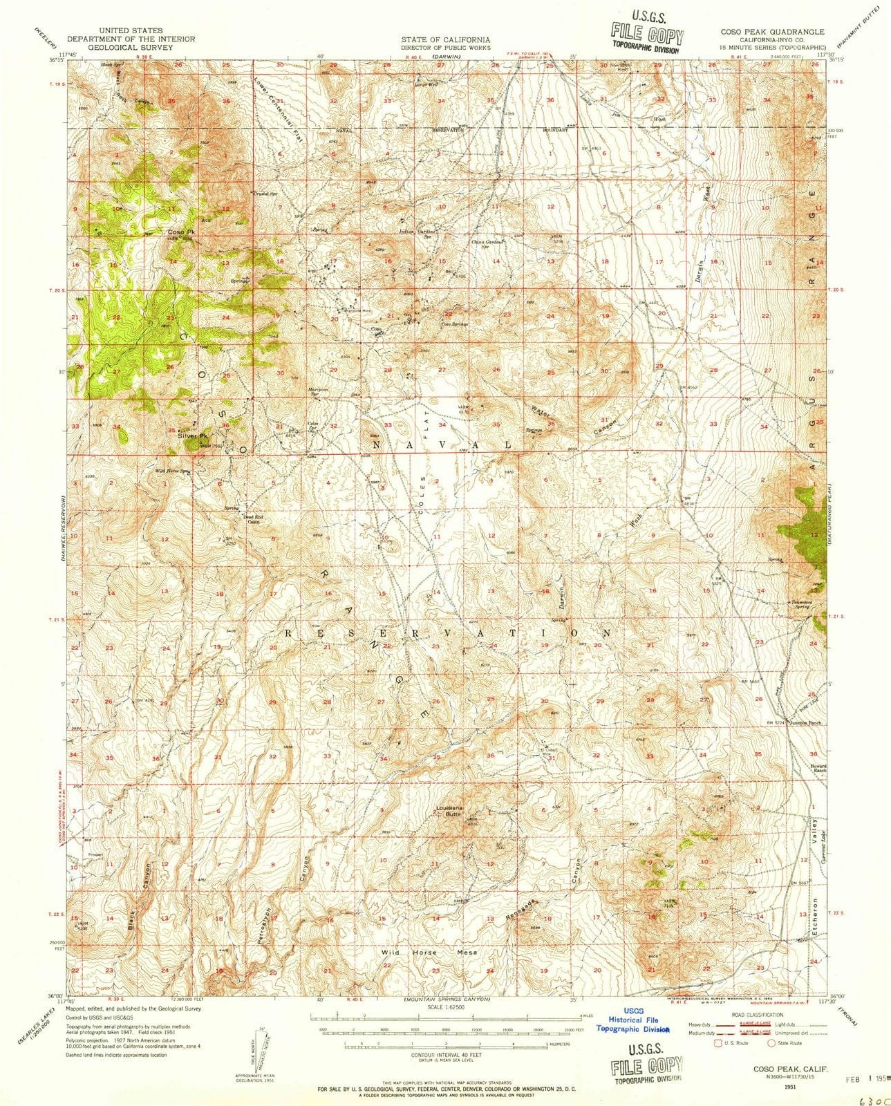 1951 COSO Peak, CA - California - USGS Topographic Map