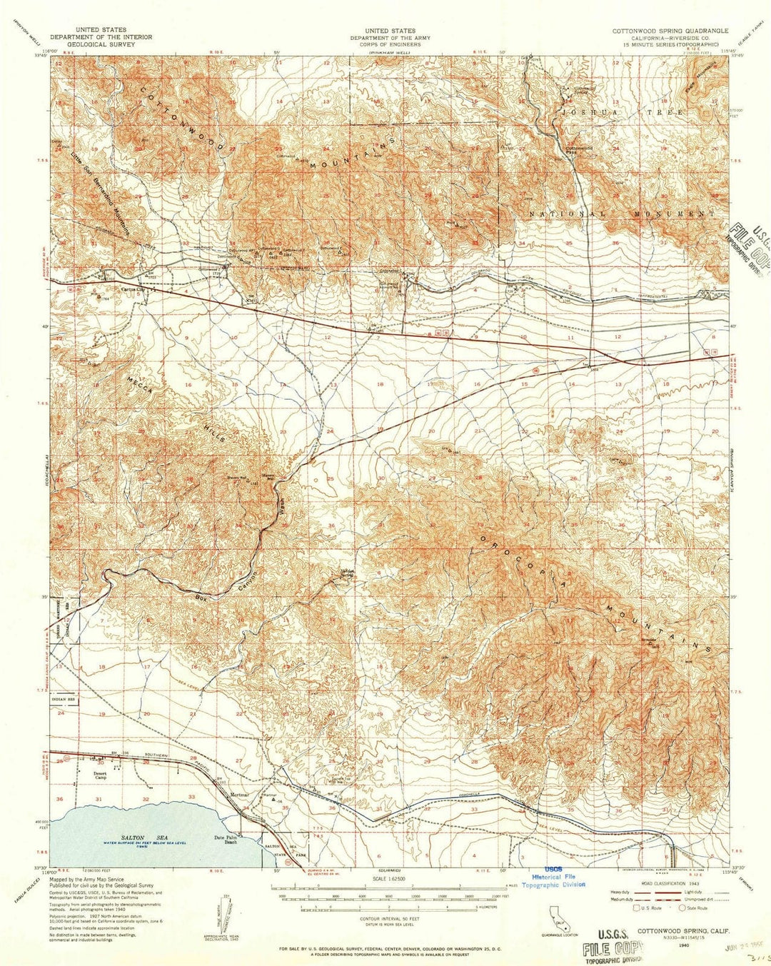 1940 Cottonwood Spring, CA - California - USGS Topographic Map