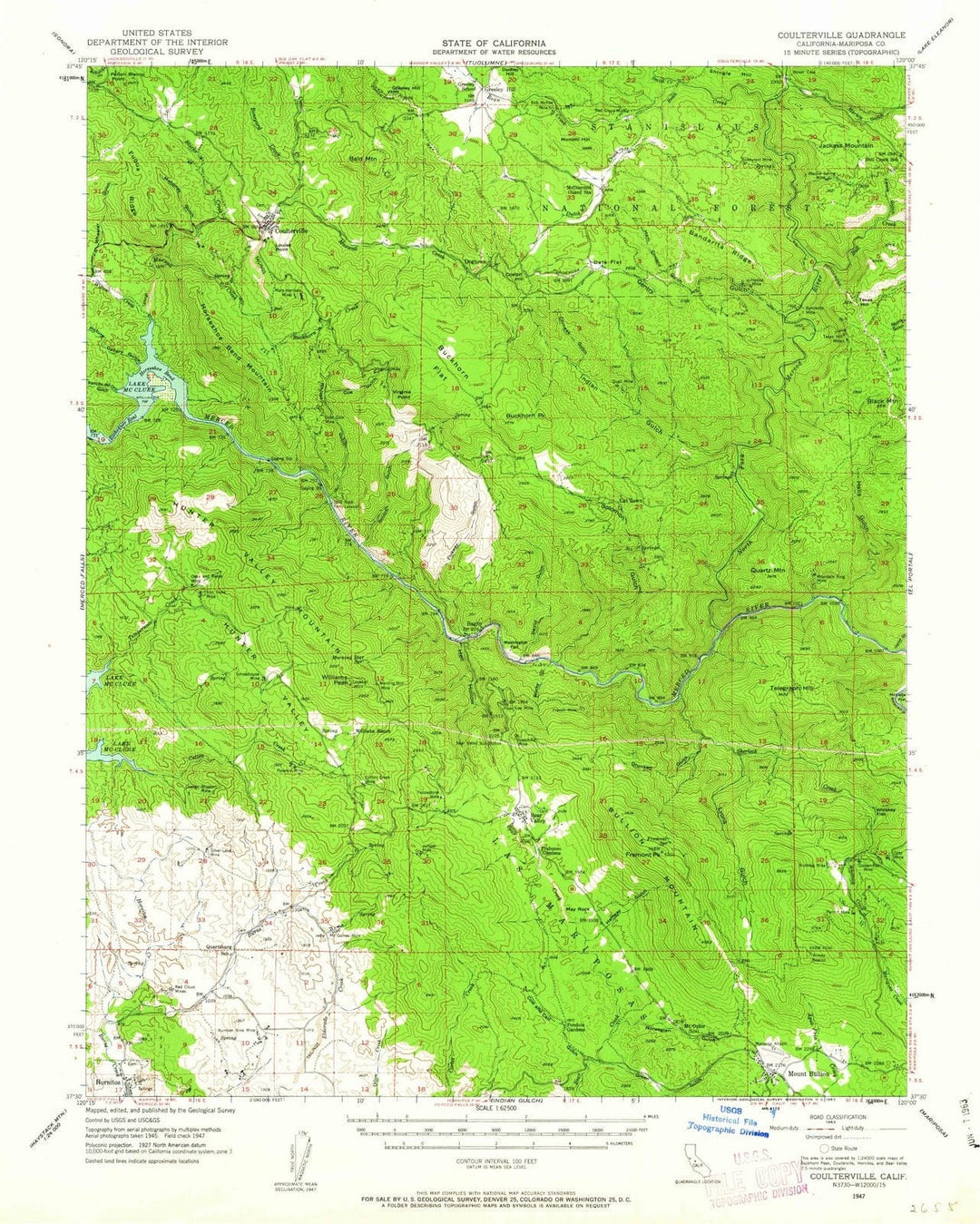 1947 Coulterville, CA - California - USGS Topographic Map