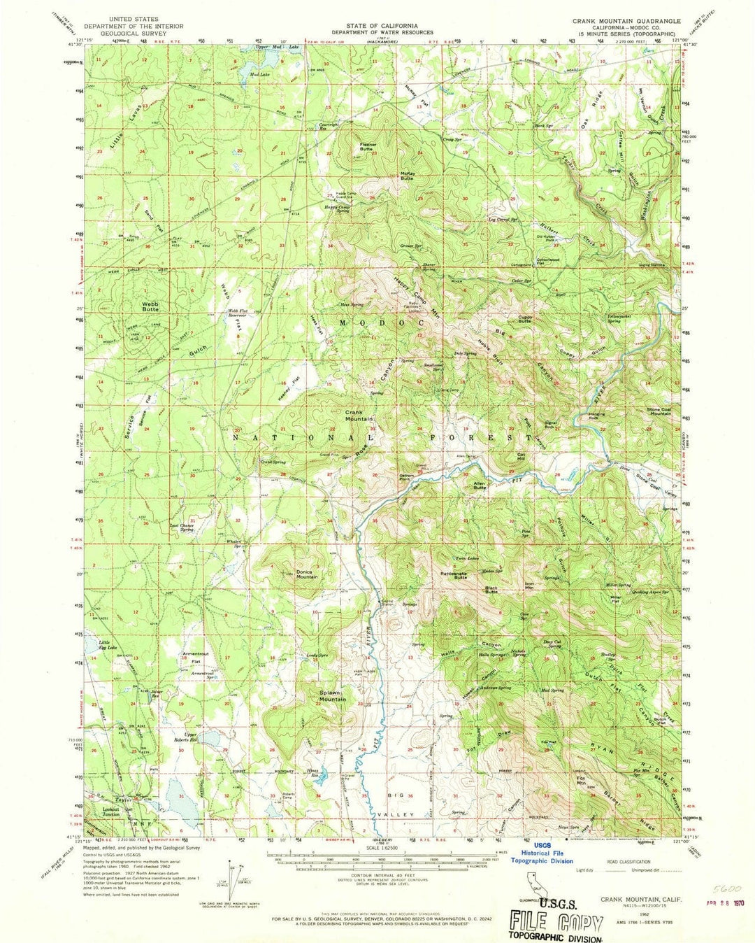 1962 Crank Mountain, CA - California - USGS Topographic Map