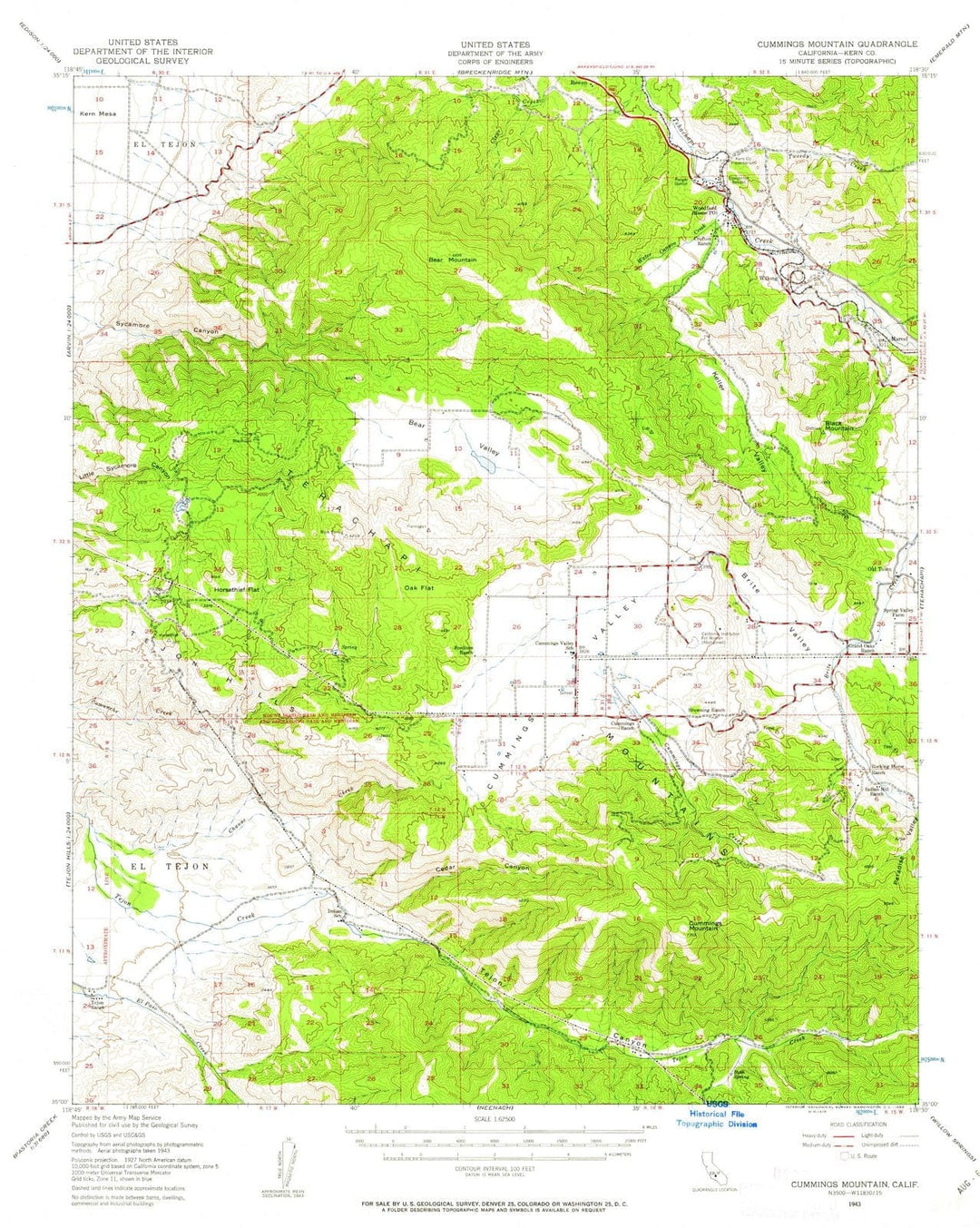 1943 Cummings Mountain, CA - California - USGS Topographic Map