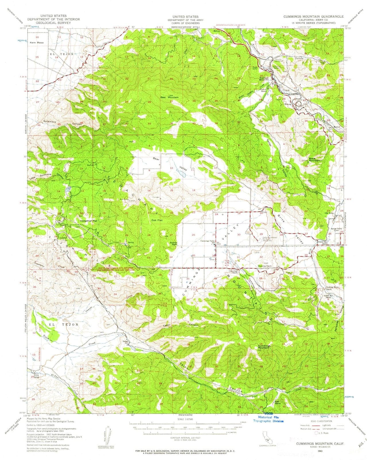 1943 Cummings Mountain, CA - California - USGS Topographic Map