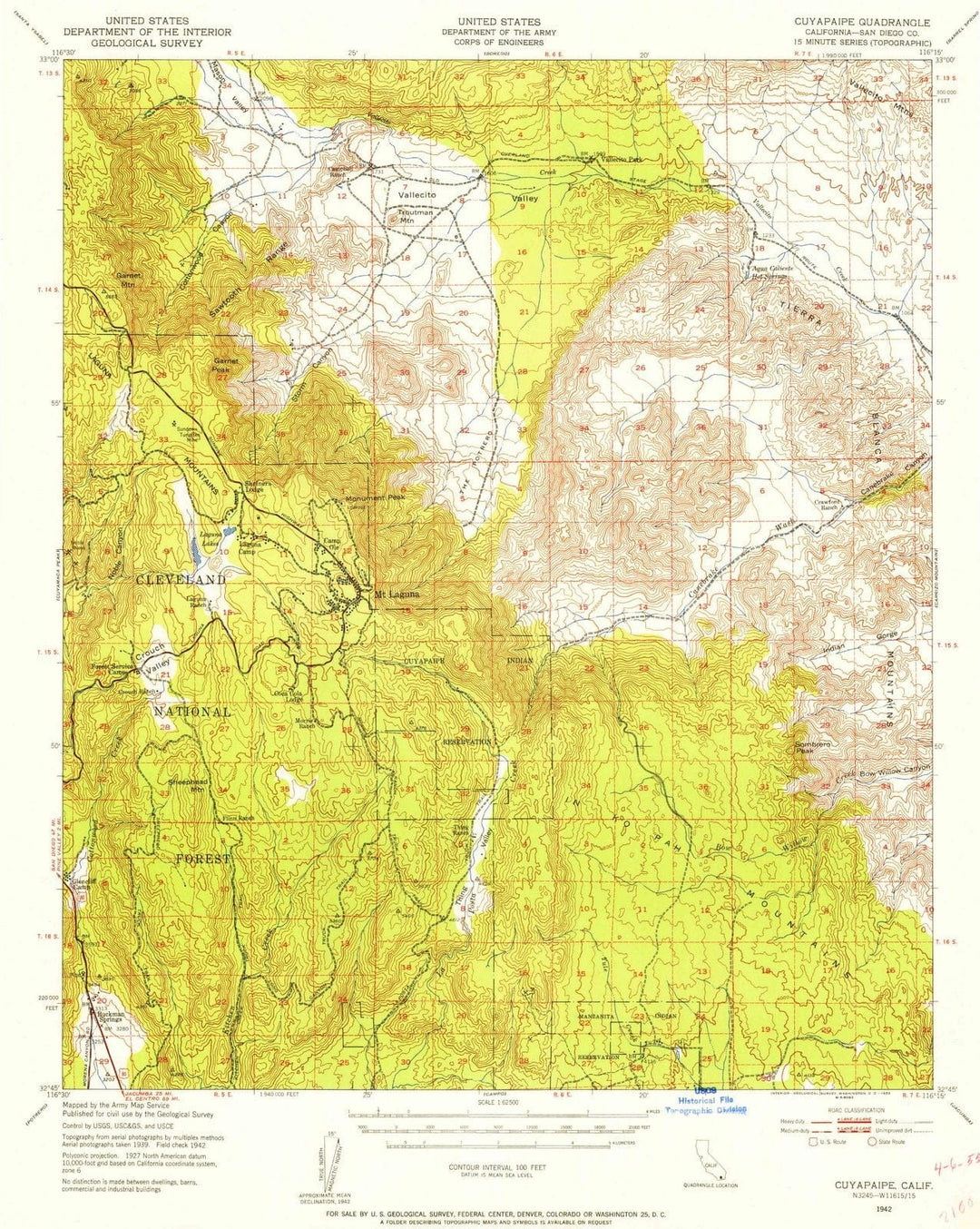 1942 Cuyapaipe, CA - California - USGS Topographic Map