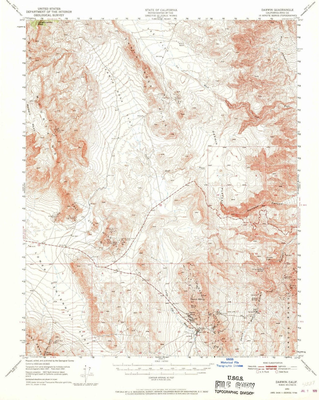 1950 Darwin, CA - California - USGS Topographic Map