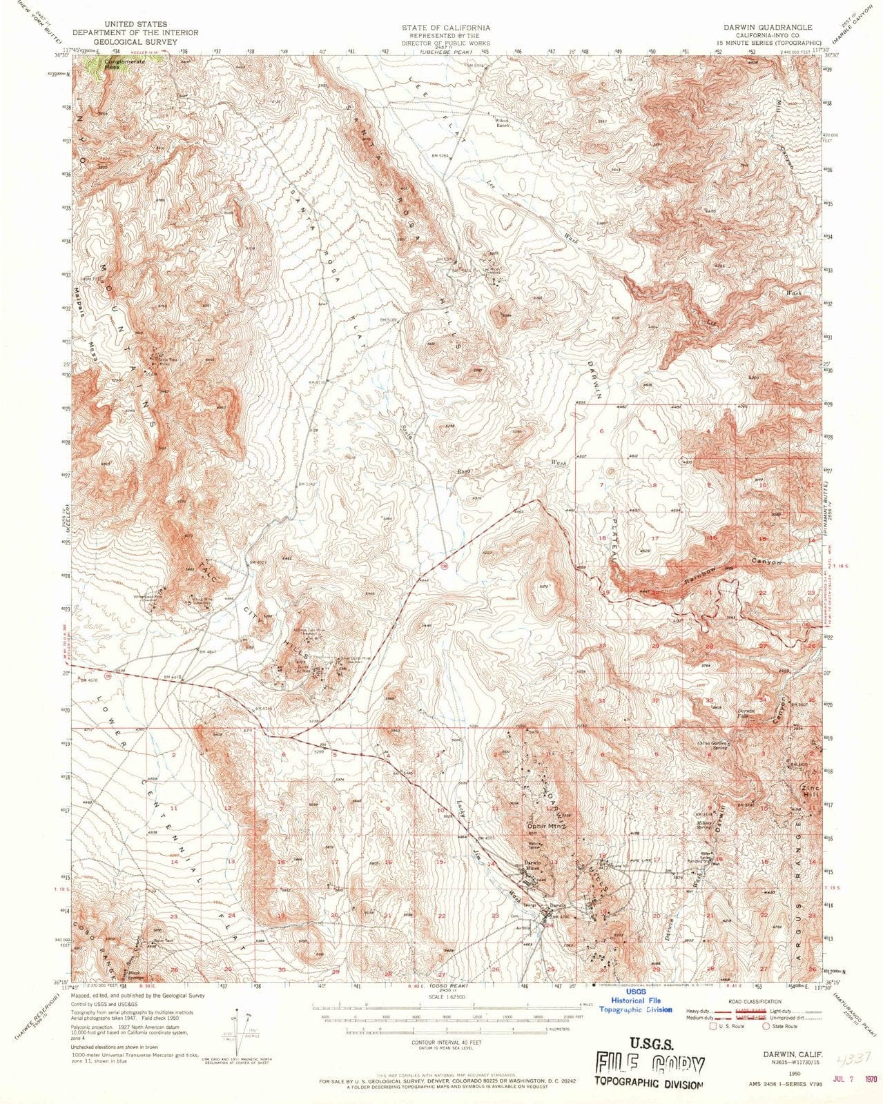 1950 Darwin, CA - California - USGS Topographic Map