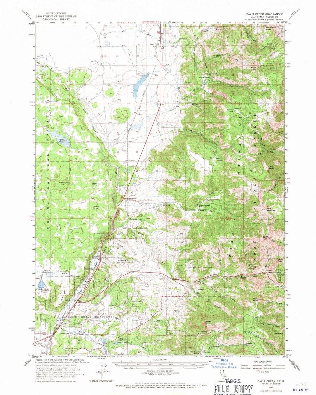 1962 Davis Creek, CA - California - USGS Topographic Map