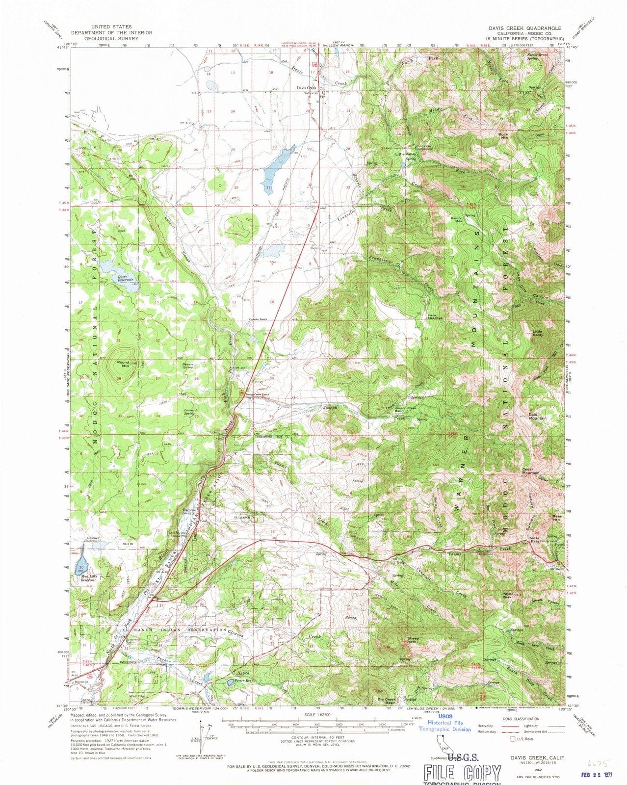 1962 Davis Creek, CA - California - USGS Topographic Map
