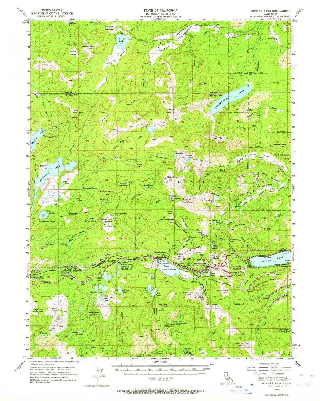 1955 Donner Pass, CA - California - USGS Topographic Map