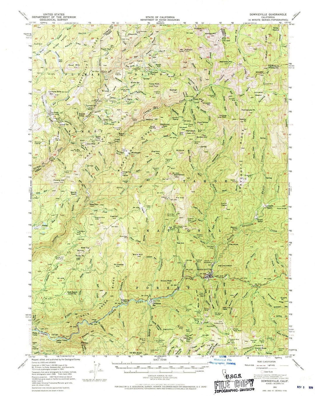 1951 Downieville, CA - California - USGS Topographic Map