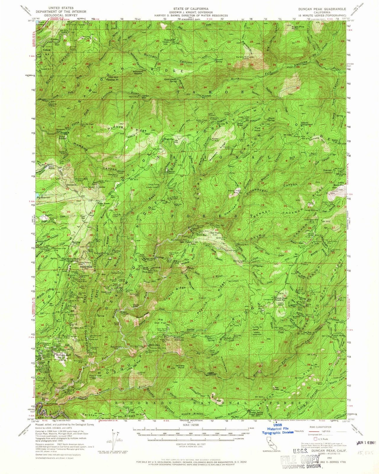 1952 Duncan Peak, CA - California - USGS Topographic Map