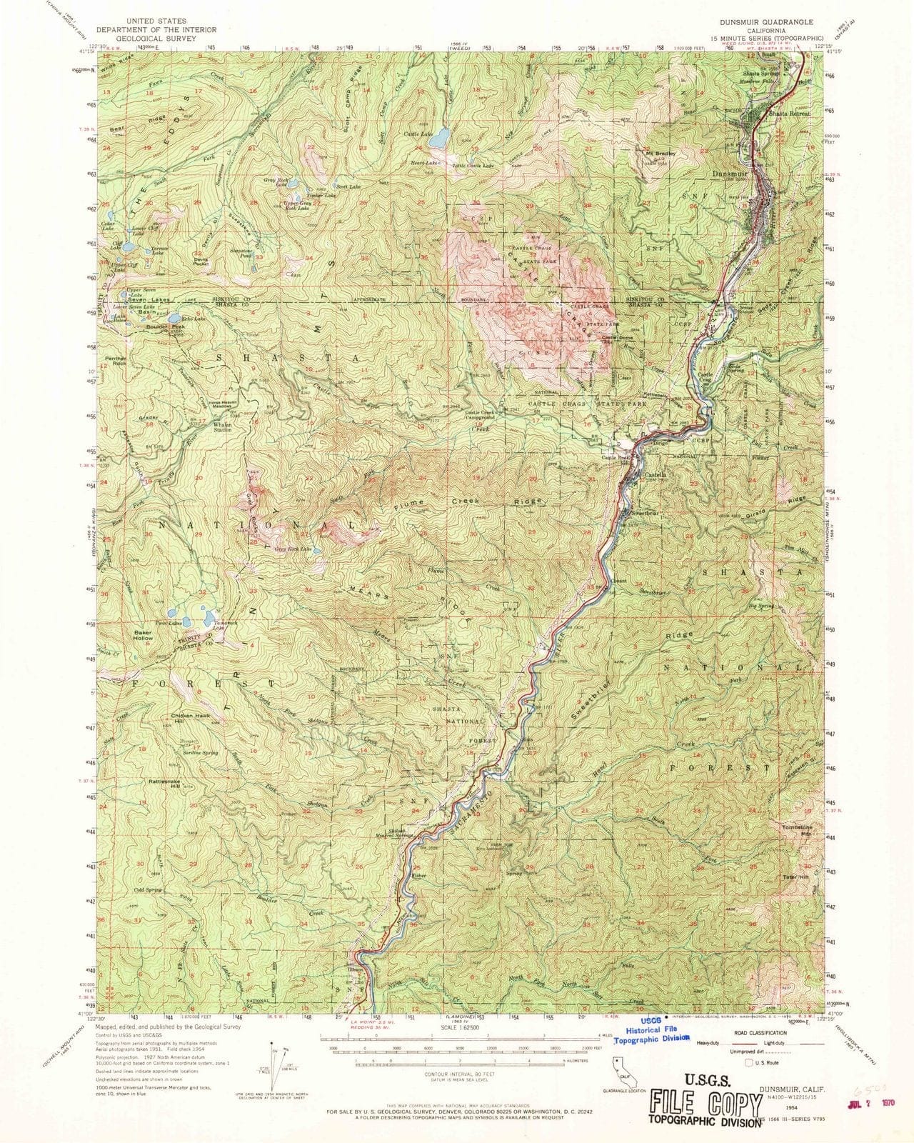 1954 Dunsmuir, CA - California - USGS Topographic Map