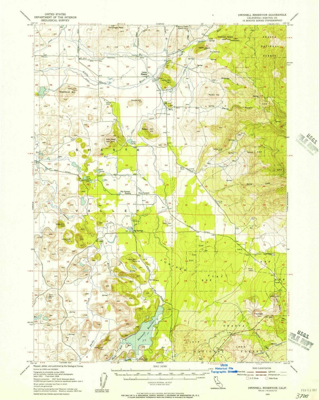 1954 Dwinnell Reservoir, CA - California - USGS Topographic Map