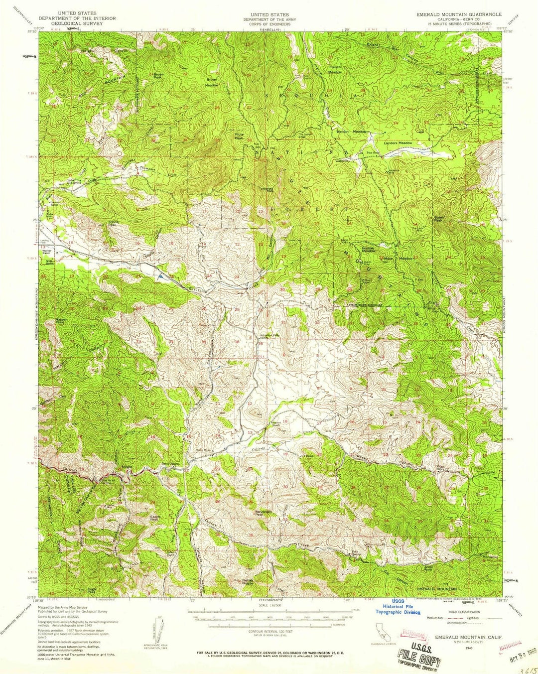 1943 Emerald MTN, CA - California - USGS Topographic Map
