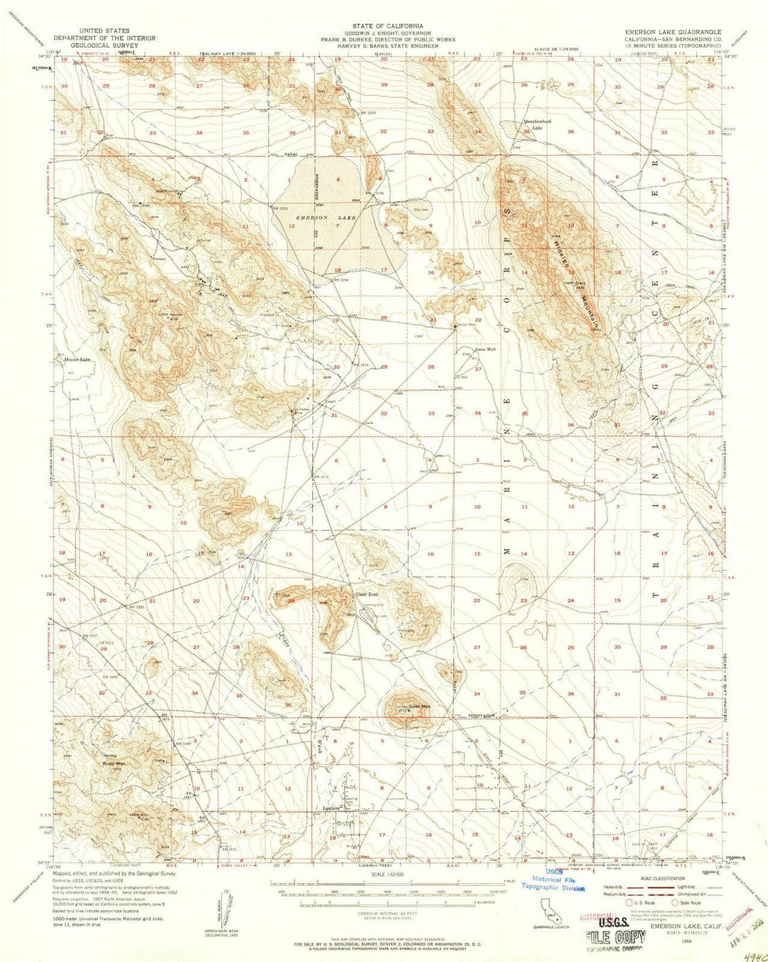 1955 Emerson Lake, CA - California - USGS Topographic Map