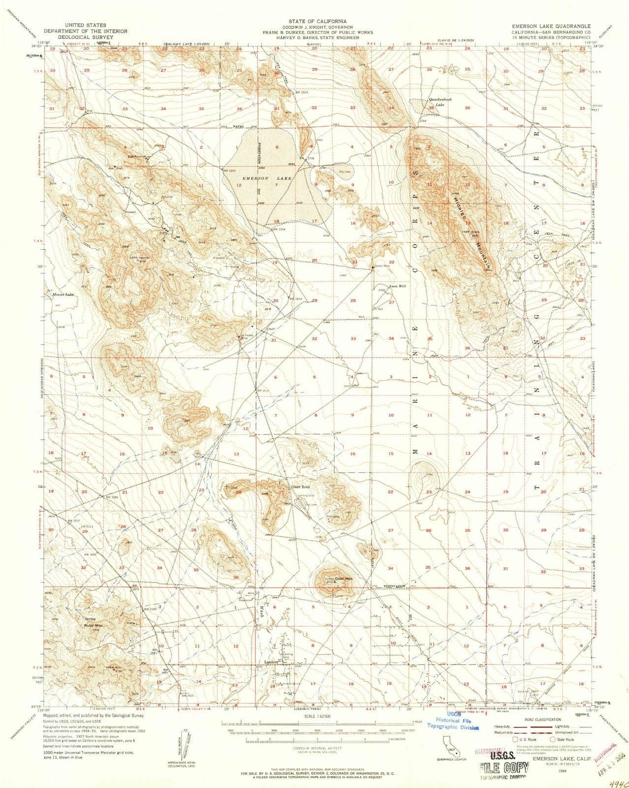 1955 Emerson Lake, CA - California - USGS Topographic Map