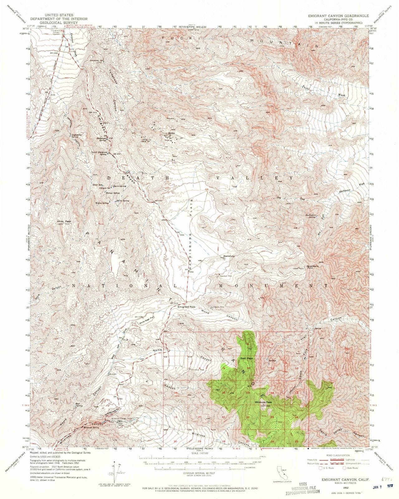 1952 Emigrant Canyon, CA - California - USGS Topographic Map