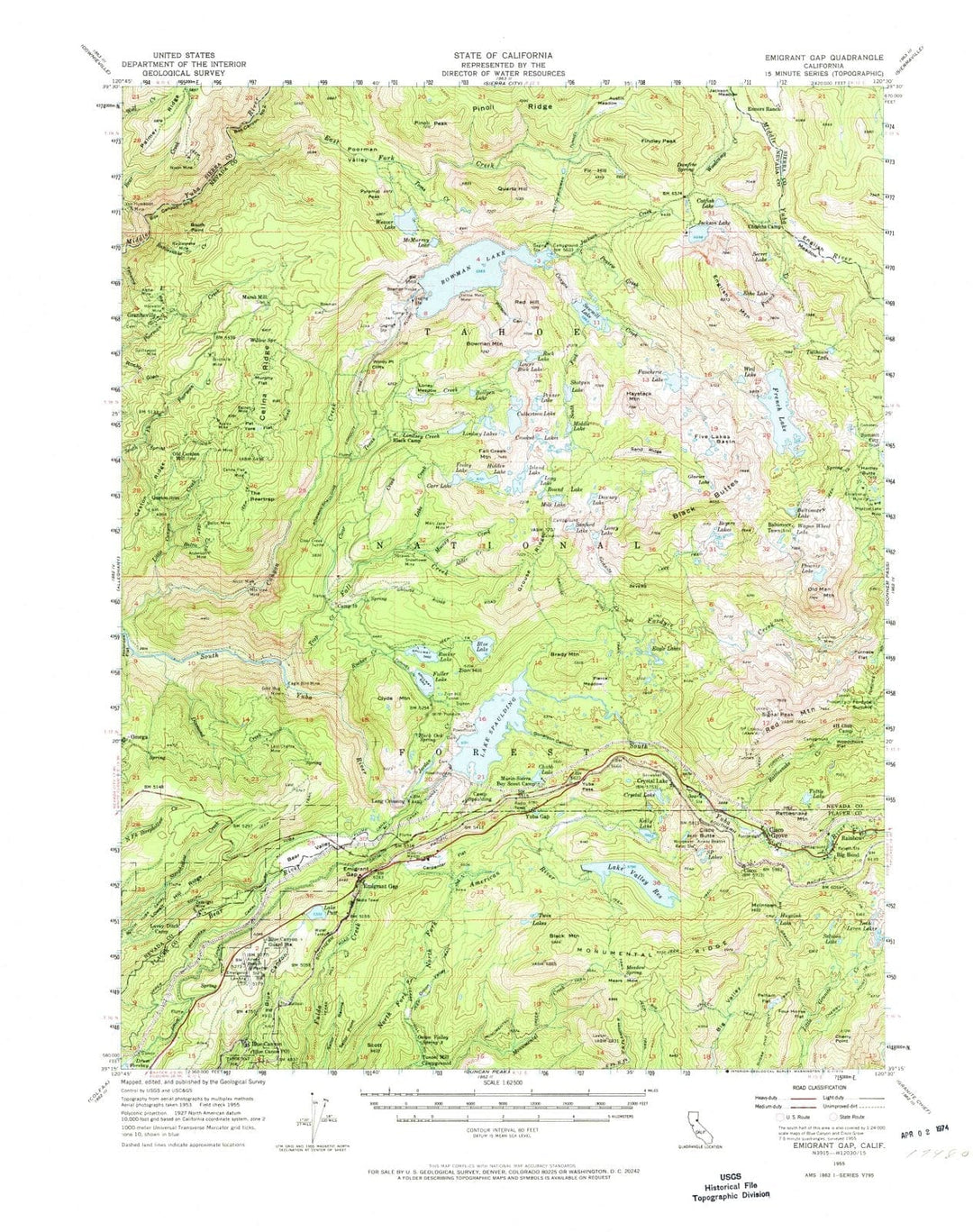 1955 Emigrant Gap, CA - California - USGS Topographic Map
