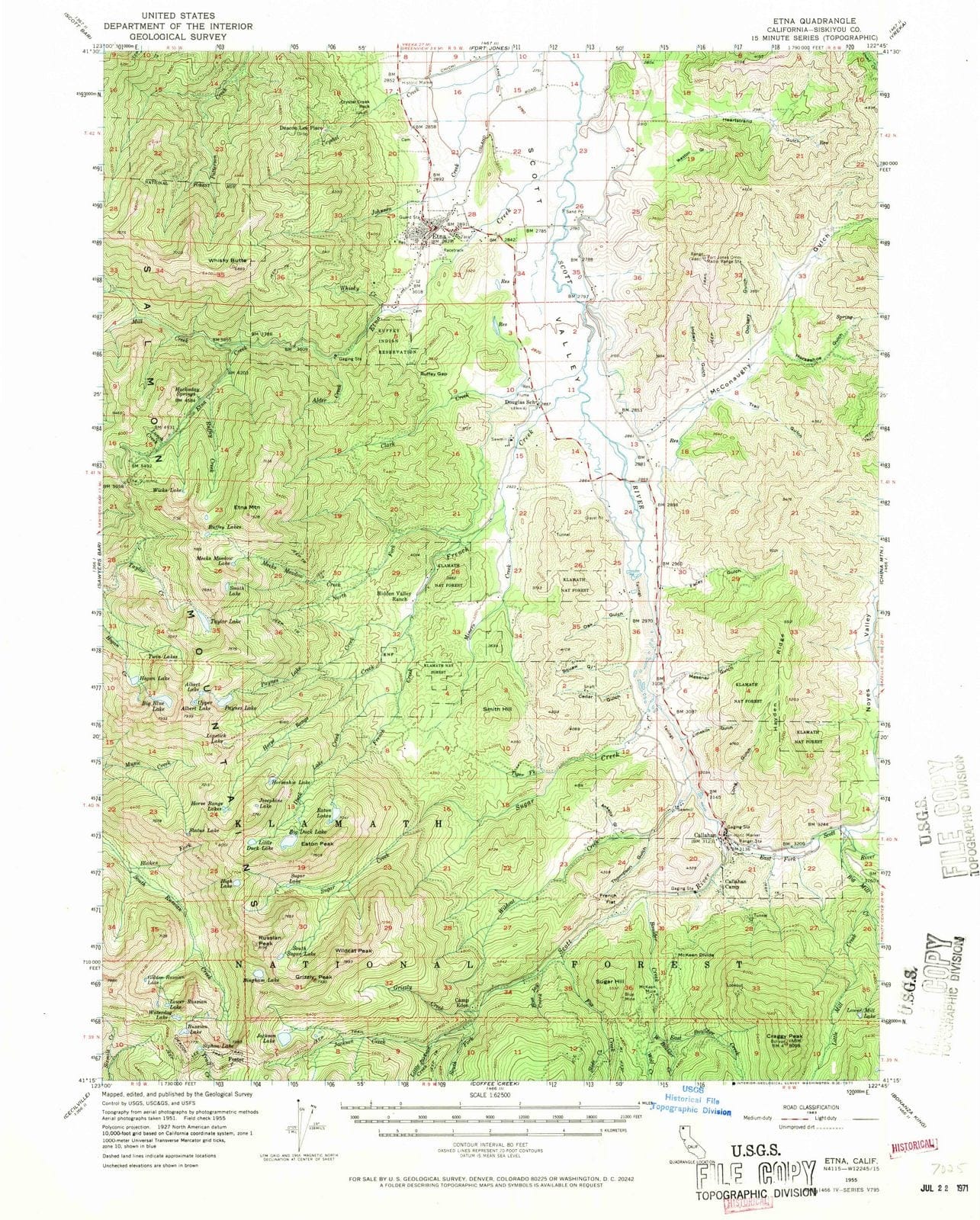 1955 Etna, CA - California - USGS Topographic Map