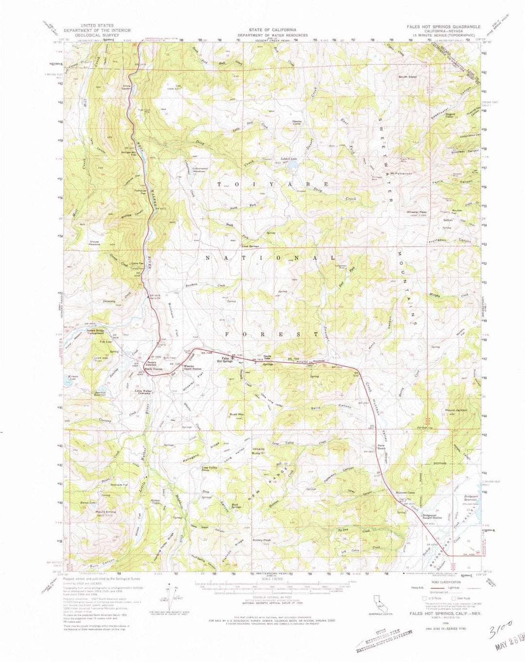 1956 Fales Hot Springs, CA - California - USGS Topographic Map