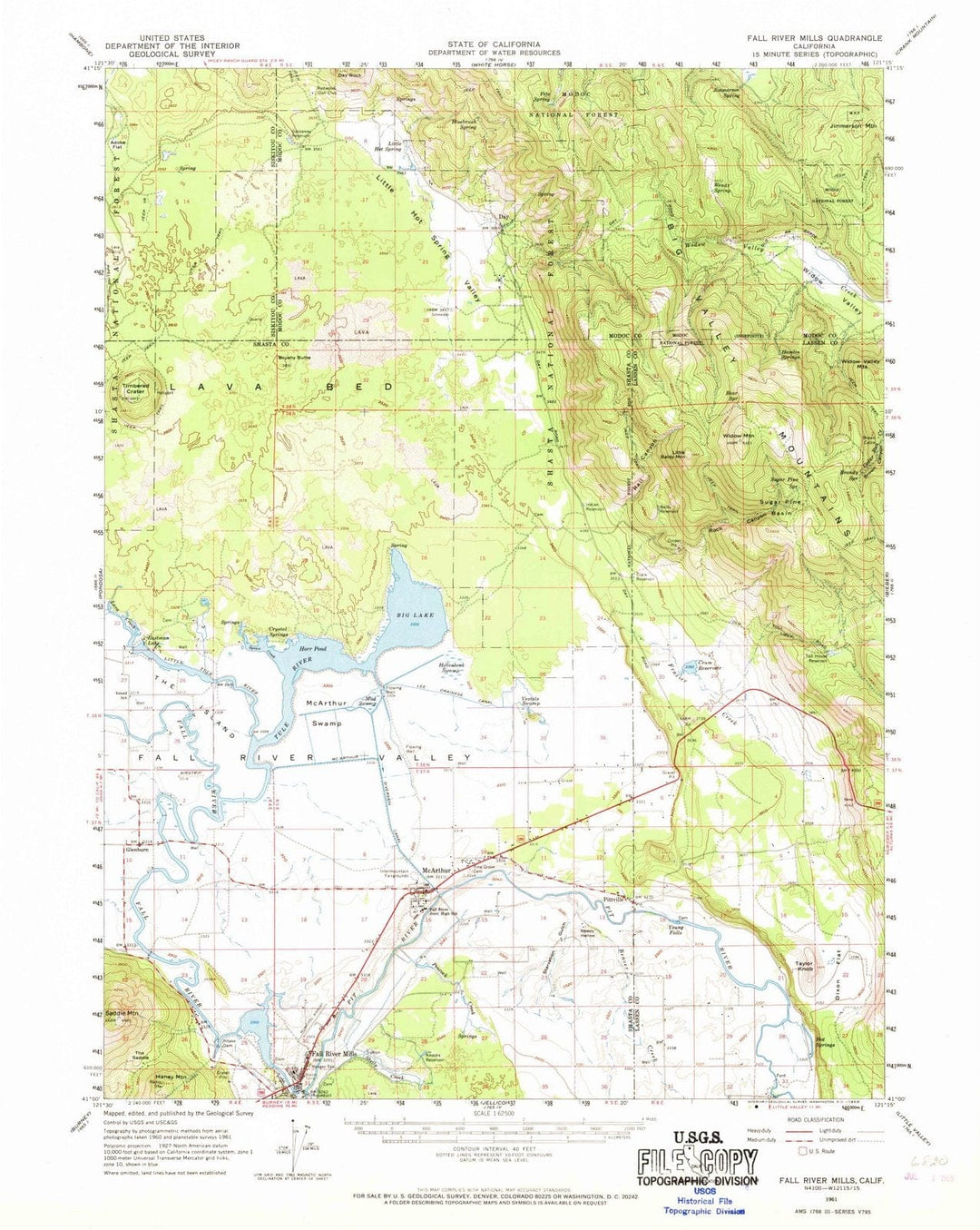 1961 Fall River Mills, CA - California - USGS Topographic Map