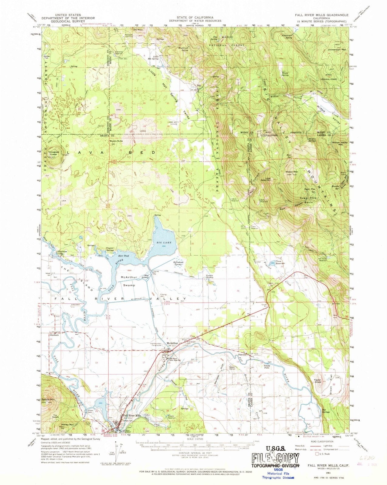 1961 Fall River Mills, CA - California - USGS Topographic Map