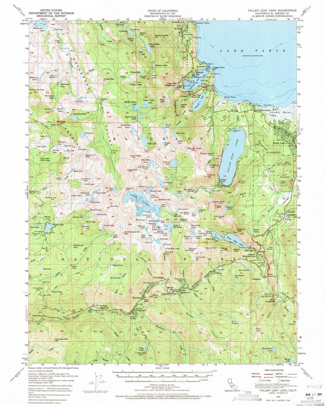 1955 Fallen Leaf Lake, CA - California - USGS Topographic Map