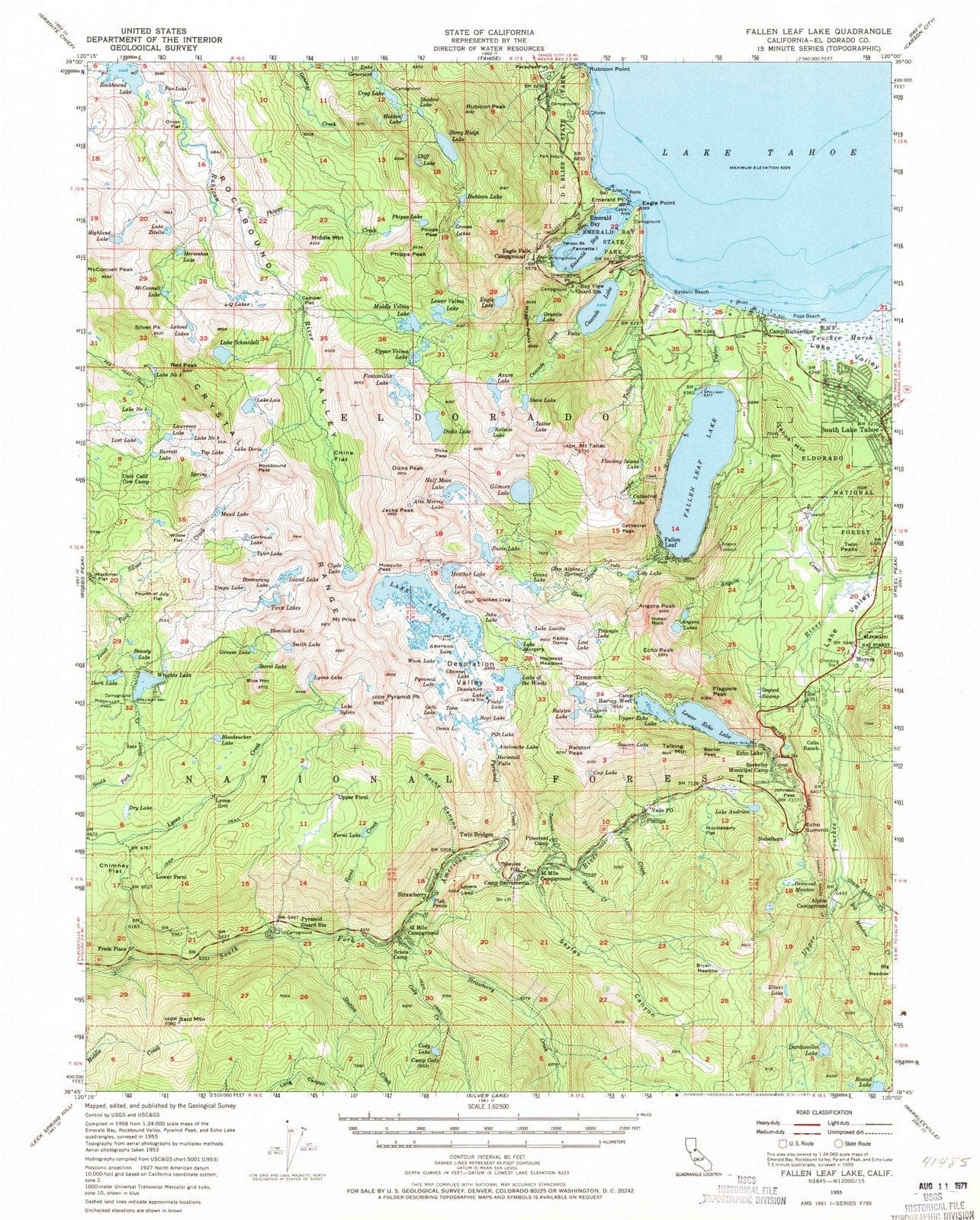 1955 Fallen Leaf Lake, CA - California - USGS Topographic Map