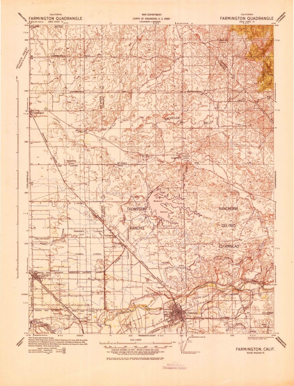 1942 Farmington, CA - California - USGS Topographic Map