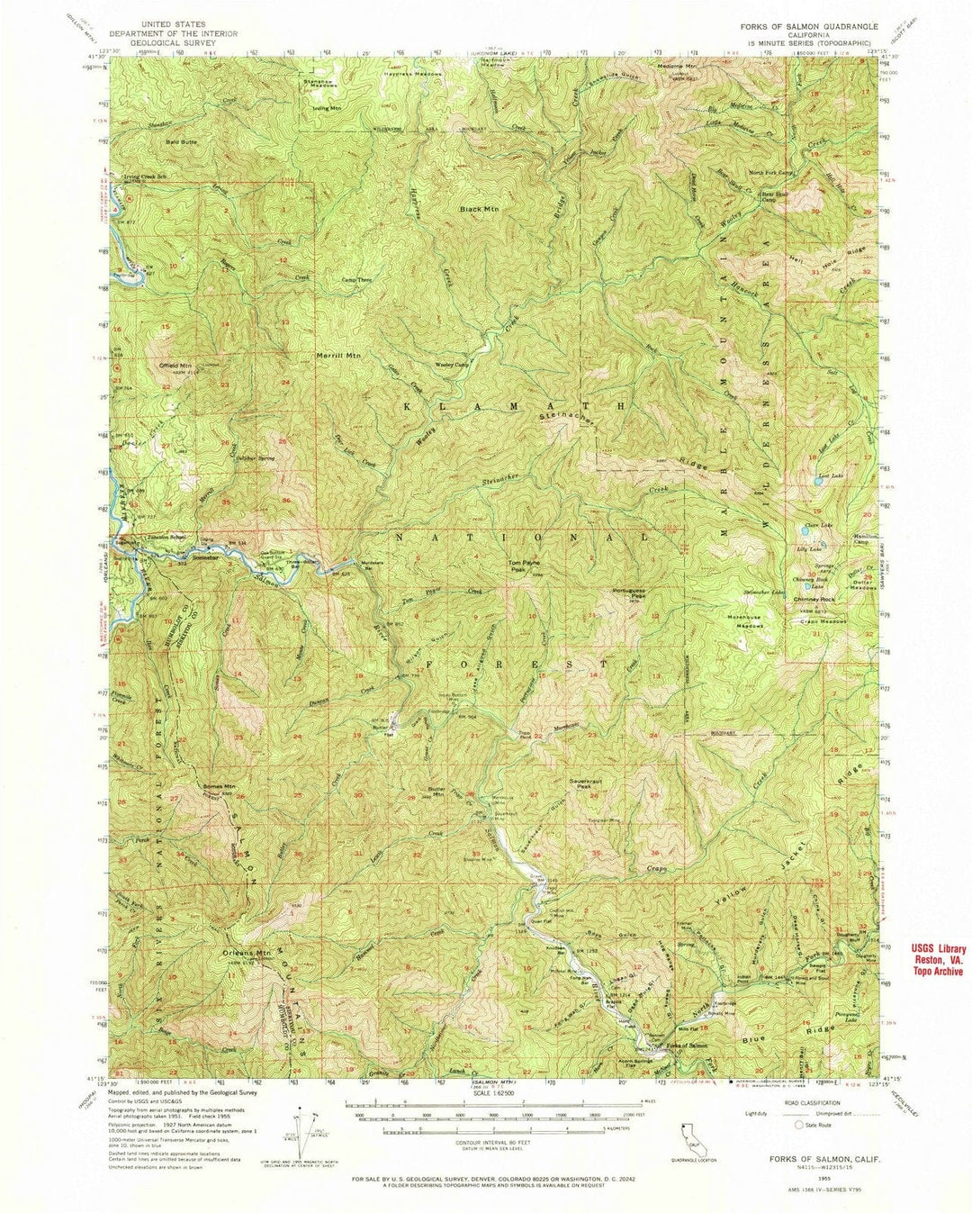 1955 Forks of Salmon, CA - California - USGS Topographic Map