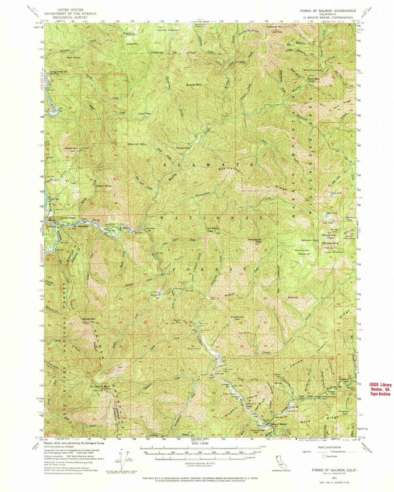 1955 Forks of Salmon, CA - California - USGS Topographic Map