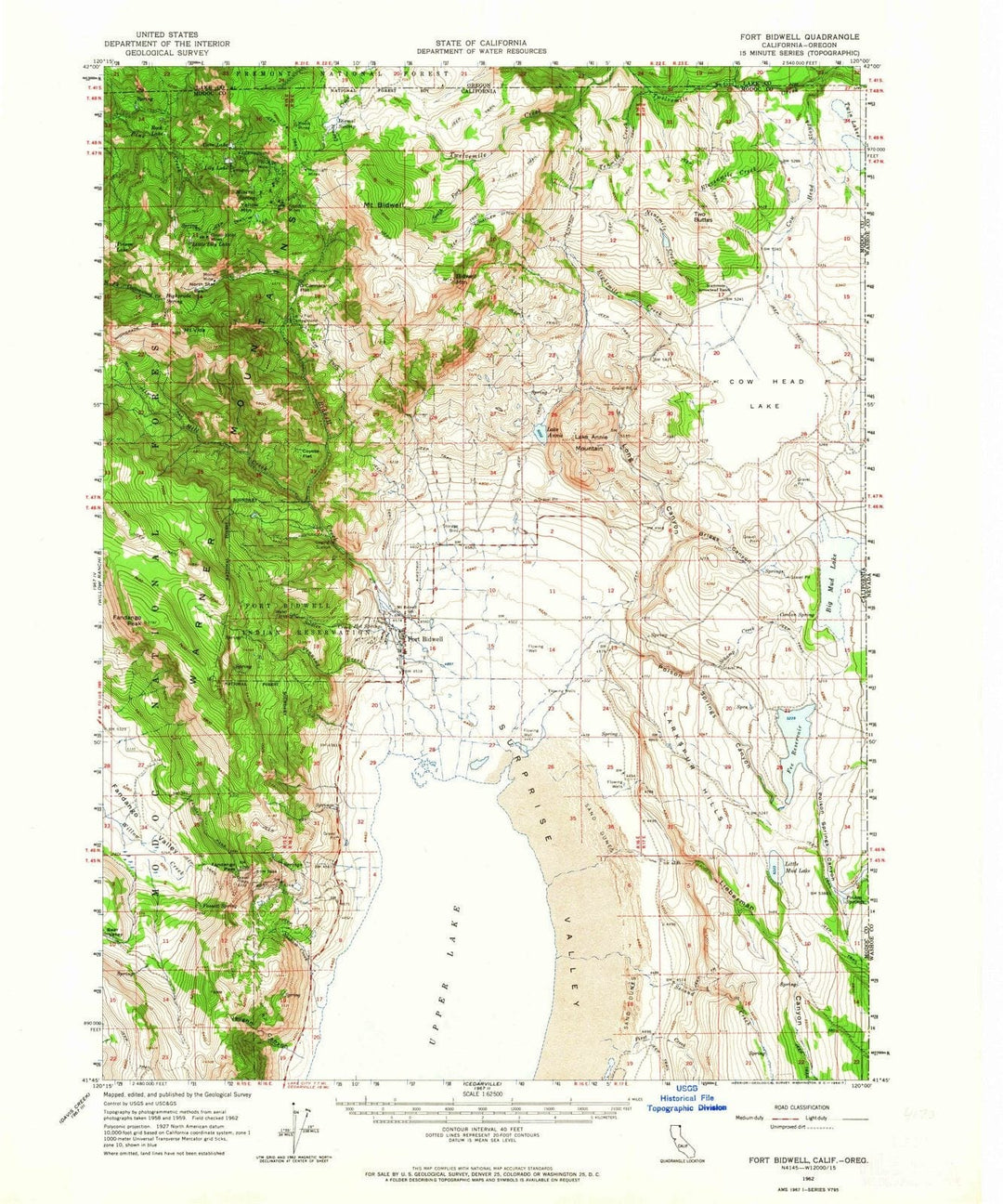 1962 Fort Bidwell, CA - California - USGS Topographic Map
