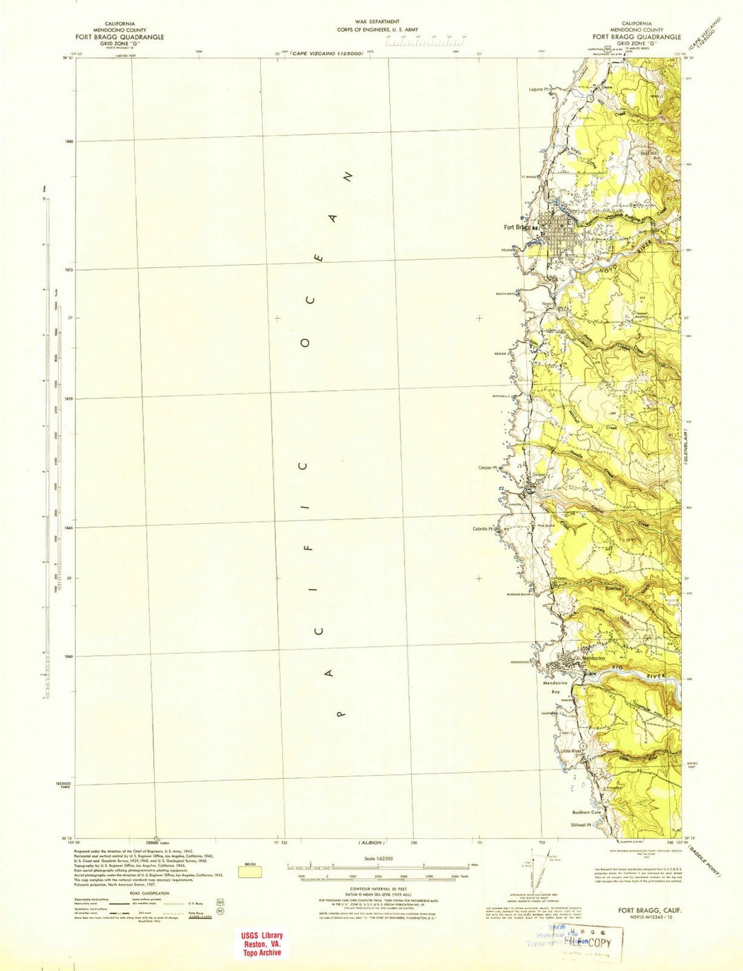 1943 Fort Bragg, CA - California - USGS Topographic Map