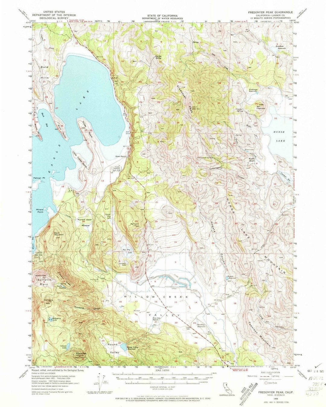 1954 Fredonyer Peak, CA - California - USGS Topographic Map