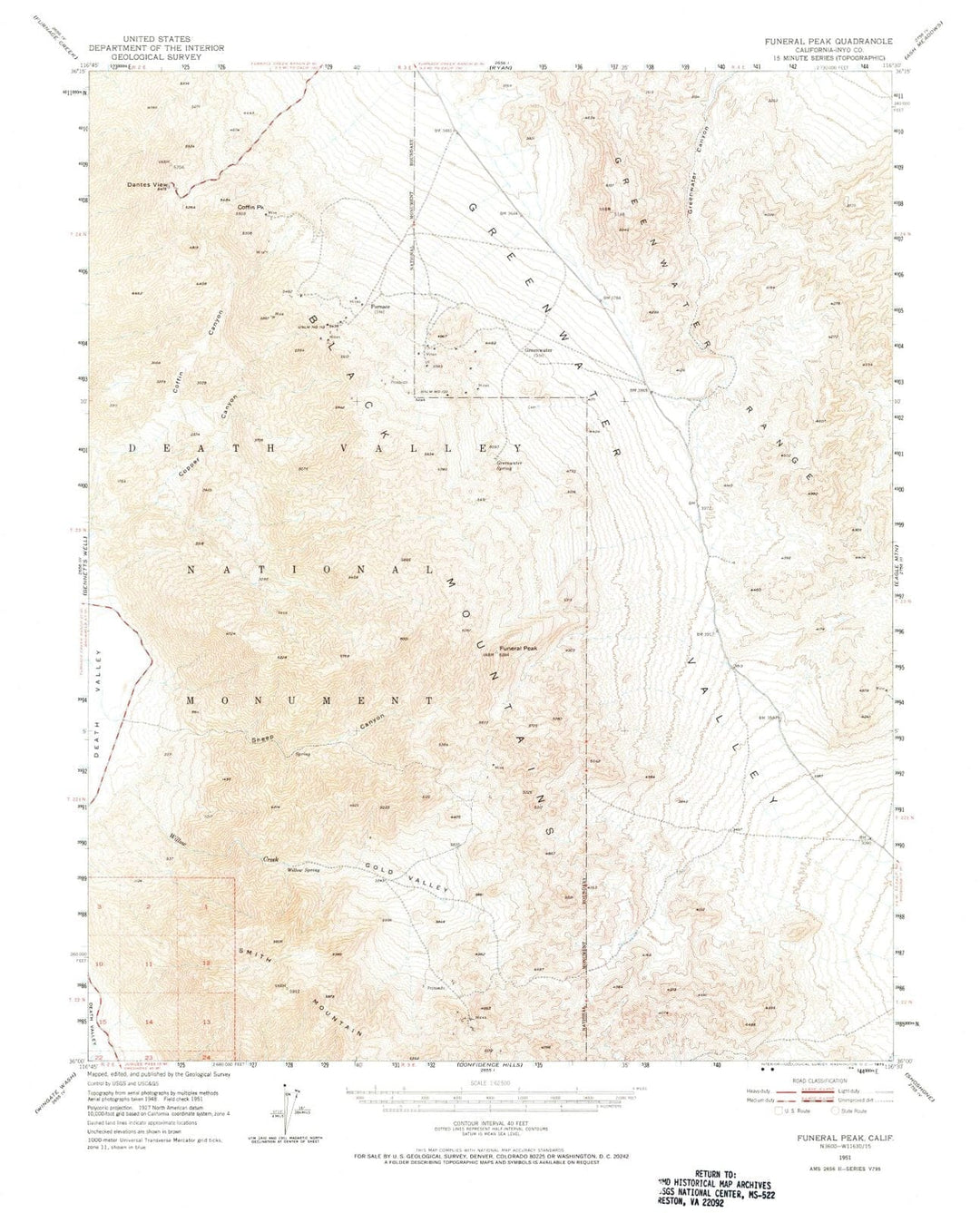 1951 Funeral Peak, CA - California - USGS Topographic Map