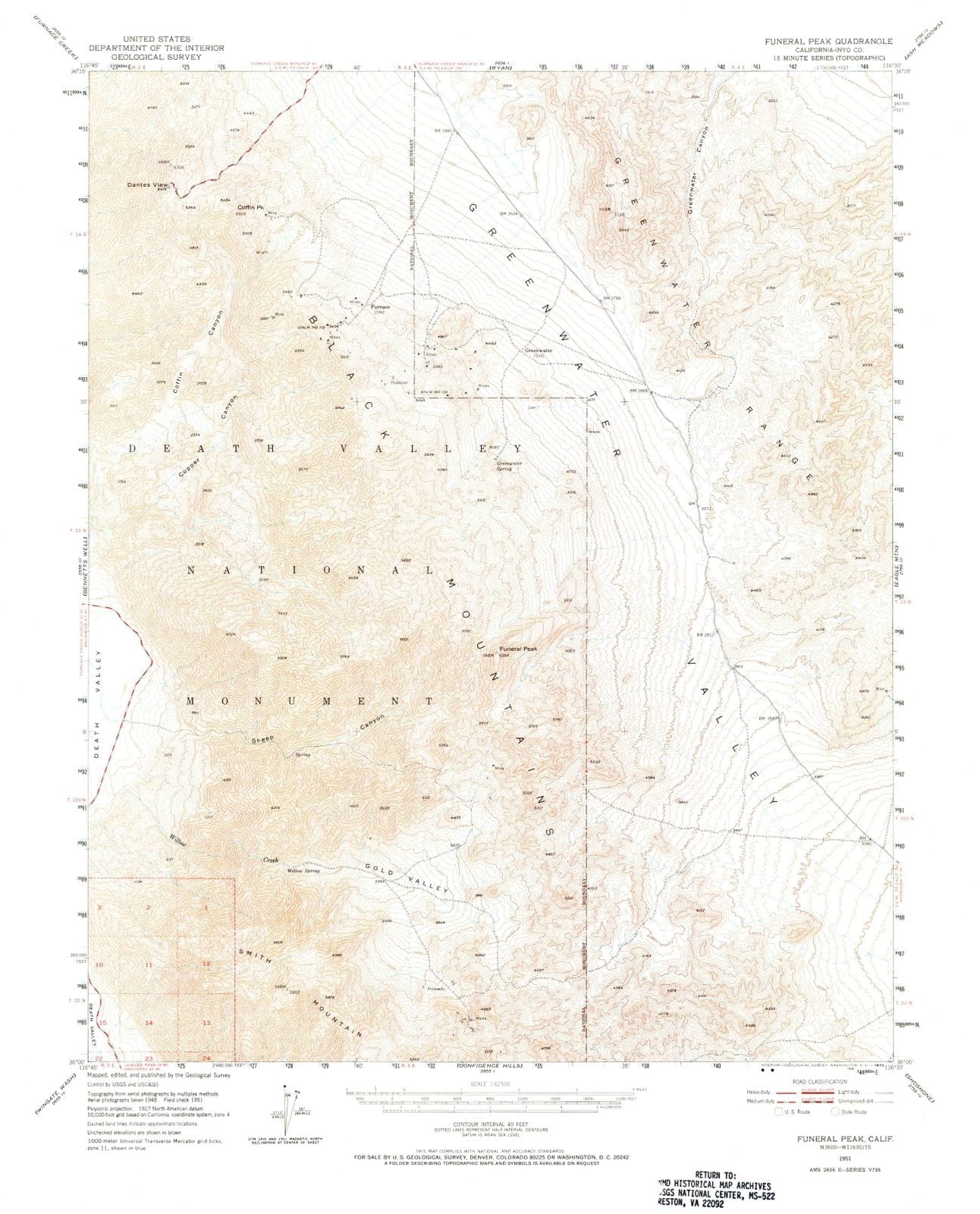 1951 Funeral Peak, CA - California - USGS Topographic Map