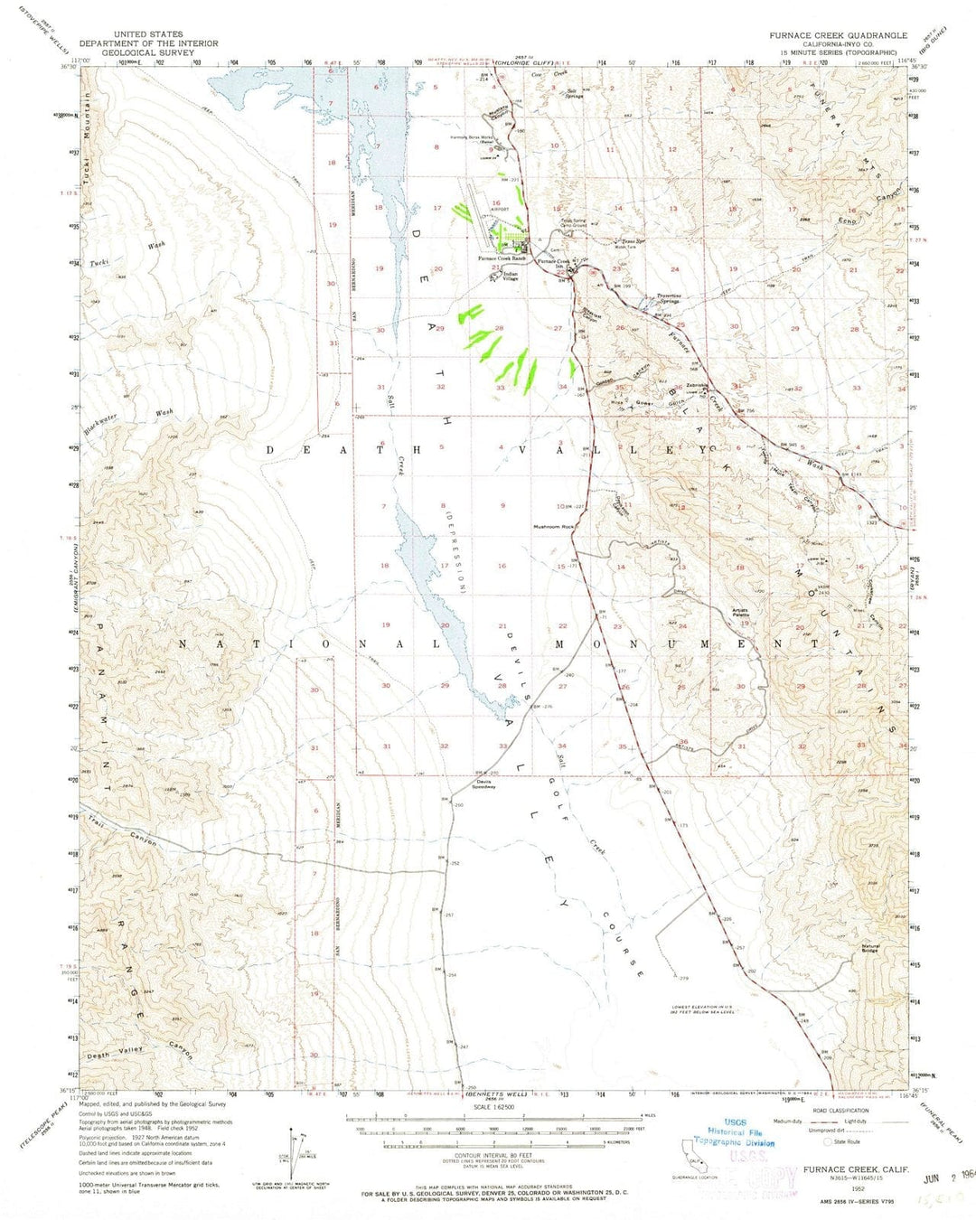 1952 Furnace Creek, CA - California - USGS Topographic Map