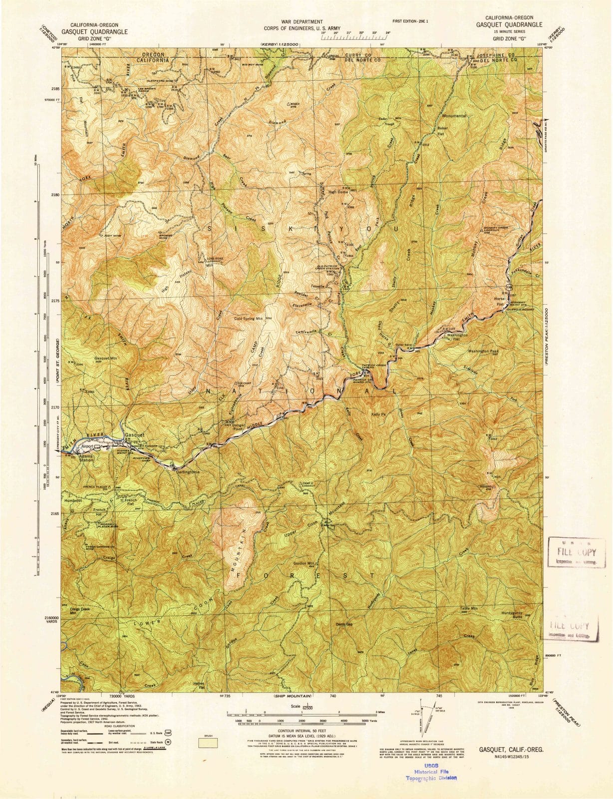 1945 Gasquet, CA - California - USGS Topographic Map