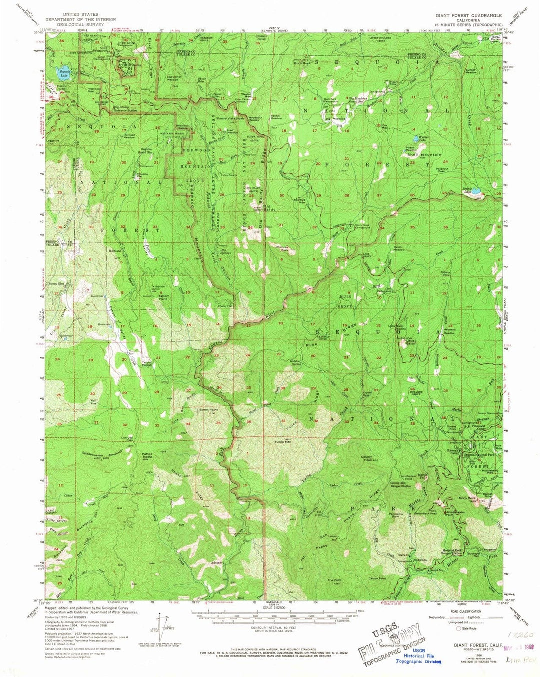 1956 Giant Forest, CA - California - USGS Topographic Map