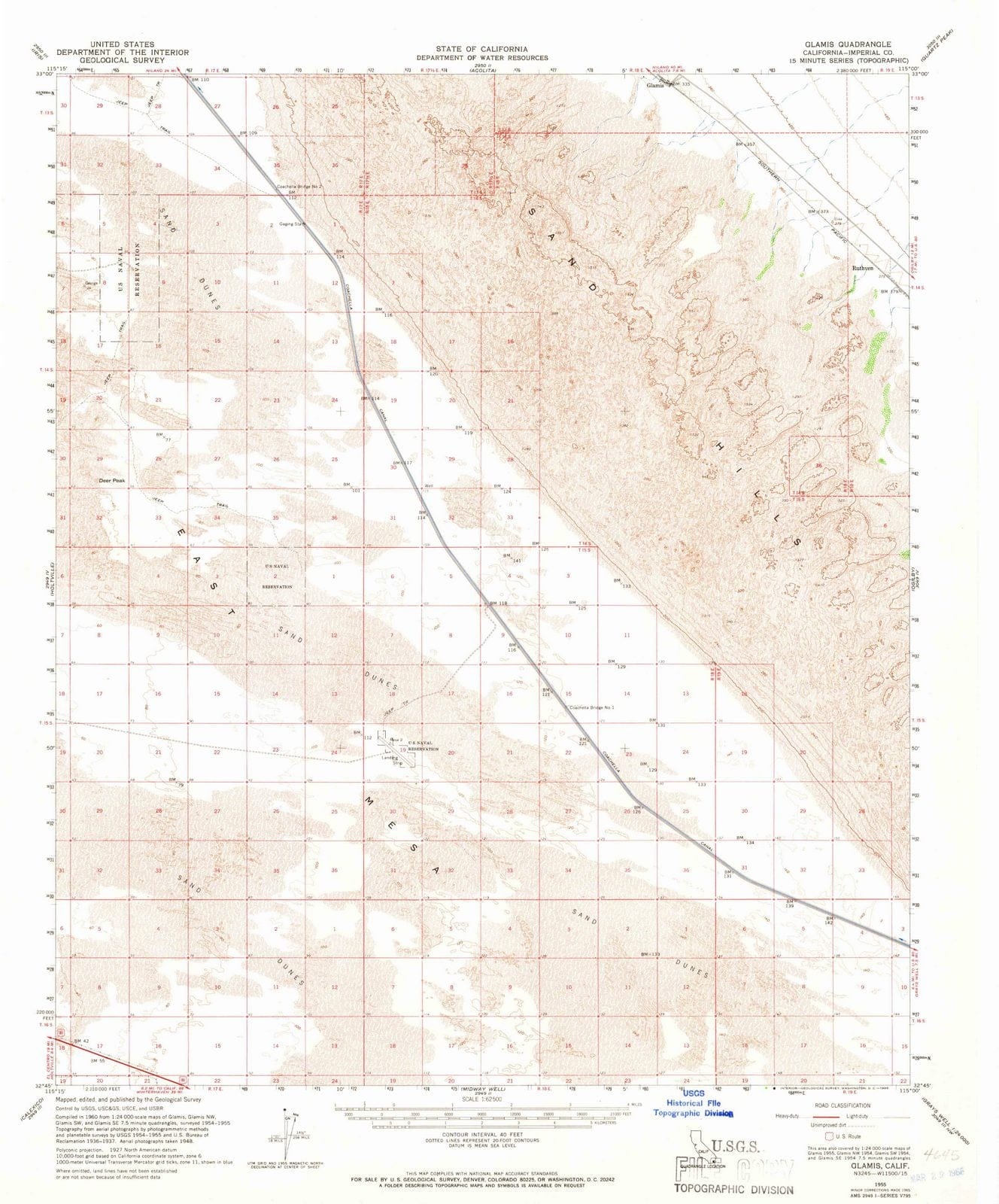 1955 Glamis, CA - California - USGS Topographic Map