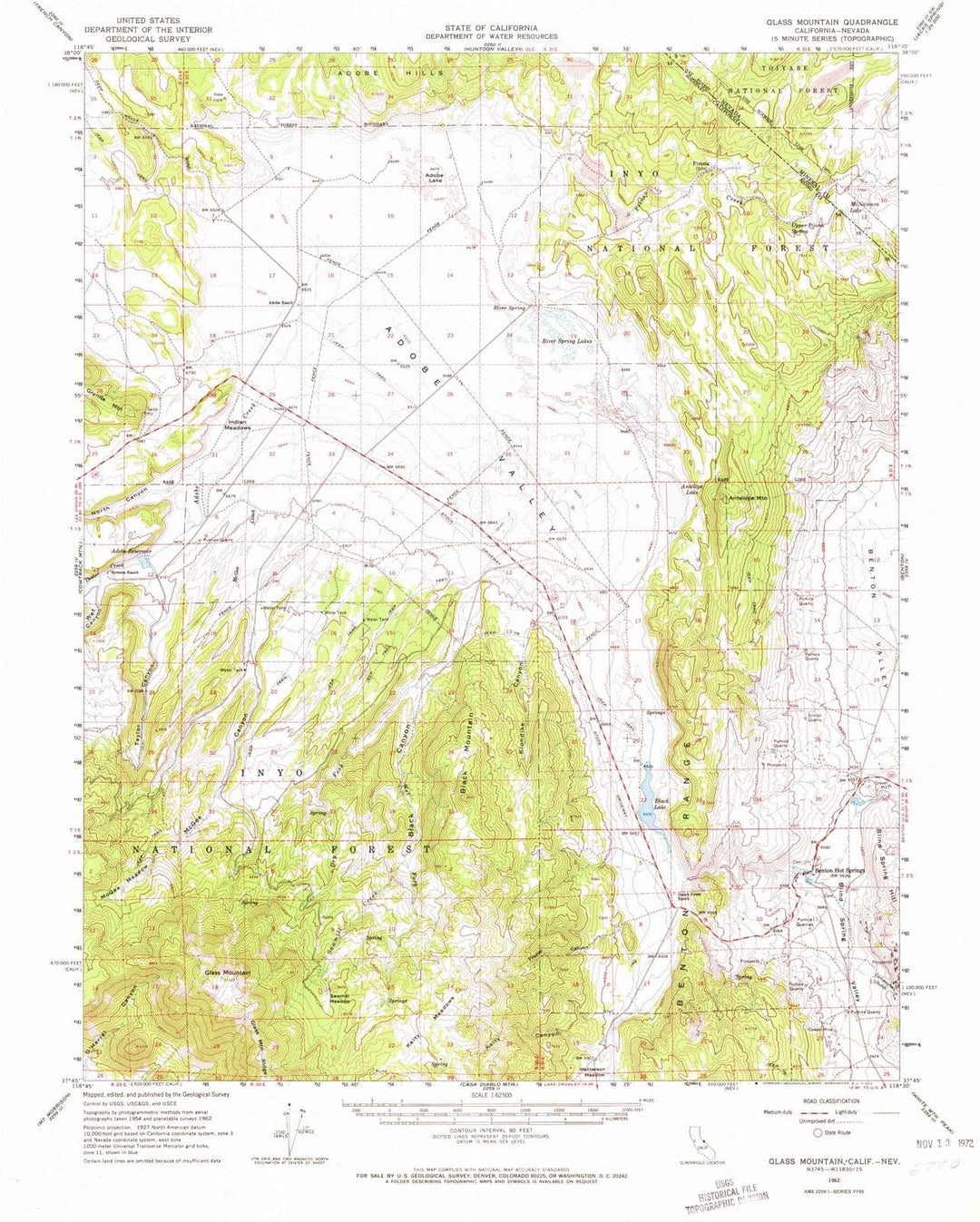 1962 Glass Mountain, CA - California - USGS Topographic Map