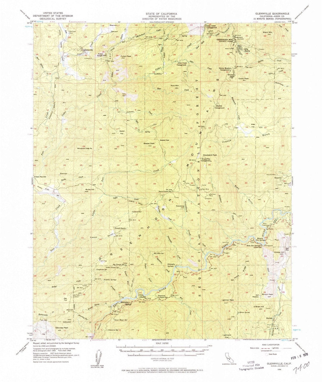 1956 Glennville, CA - California - USGS Topographic Map