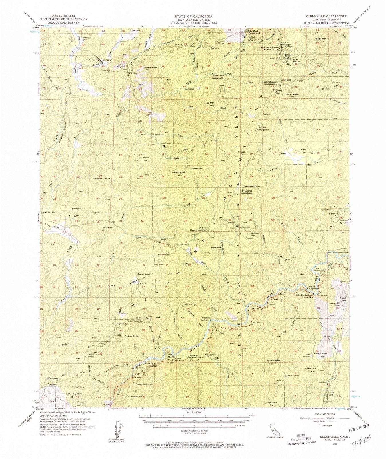 1956 Glennville, CA - California - USGS Topographic Map