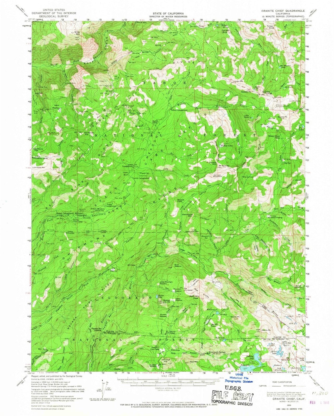 1953 Granite Chief, CA - California - USGS Topographic Map