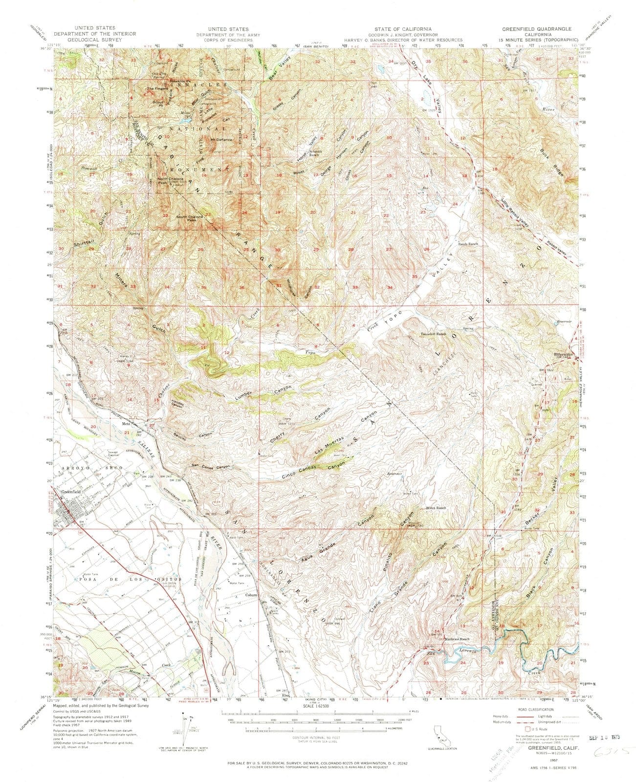 1957 Greenfield, CA - California - USGS Topographic Map