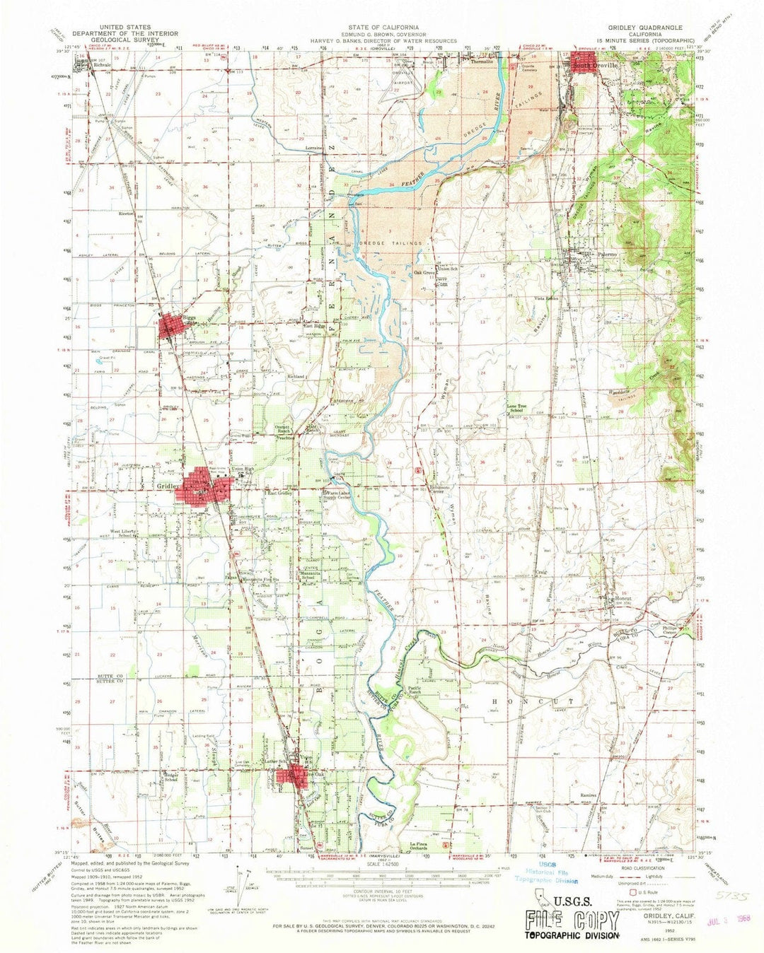 1952 Gridley, CA - California - USGS Topographic Map