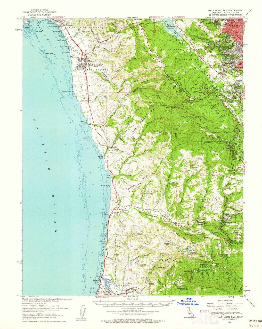1961 Half Moon Bay, CA - California - USGS Topographic Map